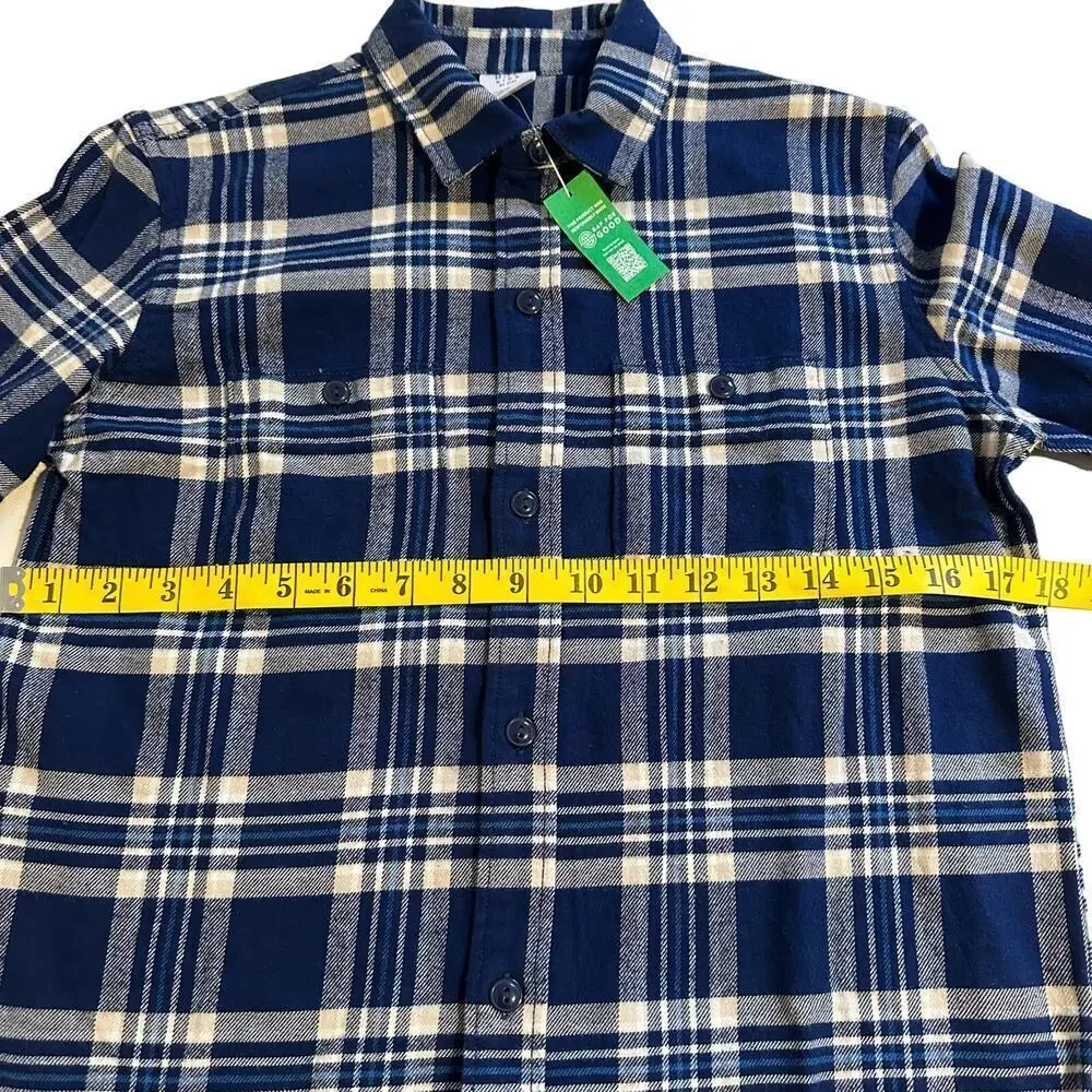 NWT Gap Blue Plaid Organic Cotton Flannel Button Down Boys XL 12